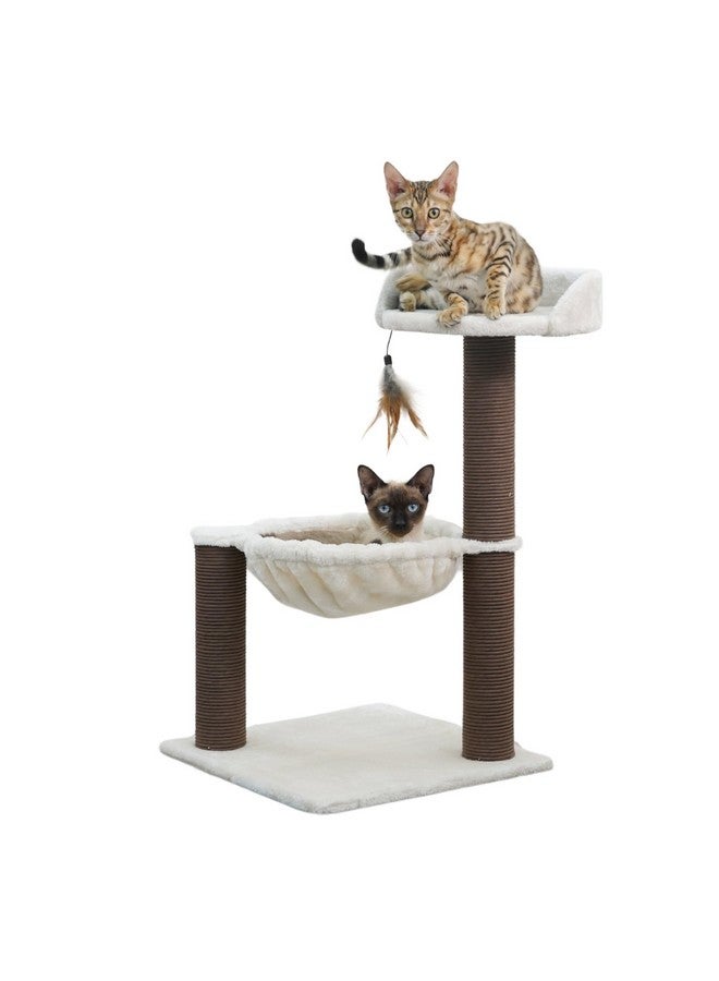 كاتري شجرة القطط الصغيرة نيرفانا من كاتري، بثلاثة مستويات، مع مجثم مخملي، وأرجوحة ناعمة، وأعمدة خدش من حبل ورقي، أثاث قطط بسيط للتسلق والخدش والراحة، مثالي للقطط الصغيرة والقطط الصغيرة، لون بيج - Image 1