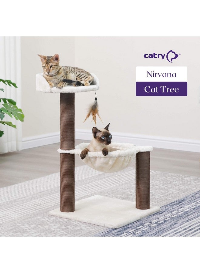 كاتري شجرة القطط الصغيرة نيرفانا من كاتري، بثلاثة مستويات، مع مجثم مخملي، وأرجوحة ناعمة، وأعمدة خدش من حبل ورقي، أثاث قطط بسيط للتسلق والخدش والراحة، مثالي للقطط الصغيرة والقطط الصغيرة، لون بيج - Image 4