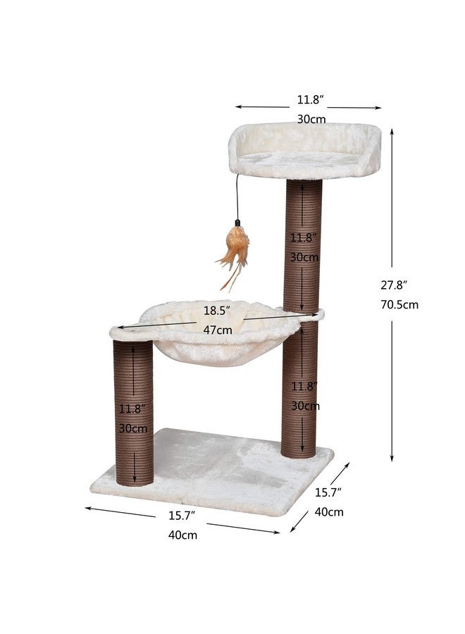 كاتري شجرة القطط الصغيرة نيرفانا من كاتري، بثلاثة مستويات، مع مجثم مخملي، وأرجوحة ناعمة، وأعمدة خدش من حبل ورقي، أثاث قطط بسيط للتسلق والخدش والراحة، مثالي للقطط الصغيرة والقطط الصغيرة، لون بيج - Image 2