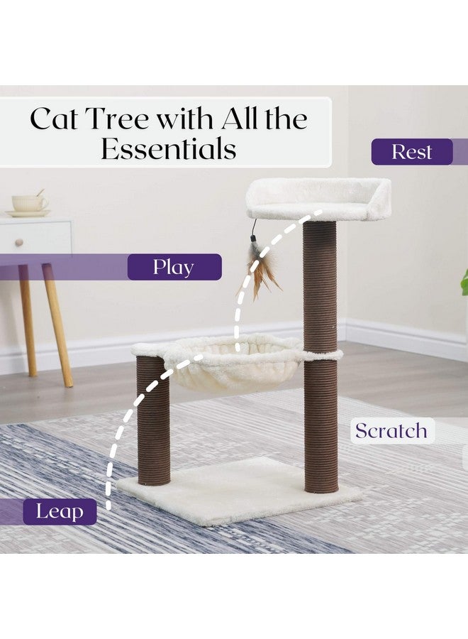كاتري شجرة القطط الصغيرة نيرفانا من كاتري، بثلاثة مستويات، مع مجثم مخملي، وأرجوحة ناعمة، وأعمدة خدش من حبل ورقي، أثاث قطط بسيط للتسلق والخدش والراحة، مثالي للقطط الصغيرة والقطط الصغيرة، لون بيج - Image 3