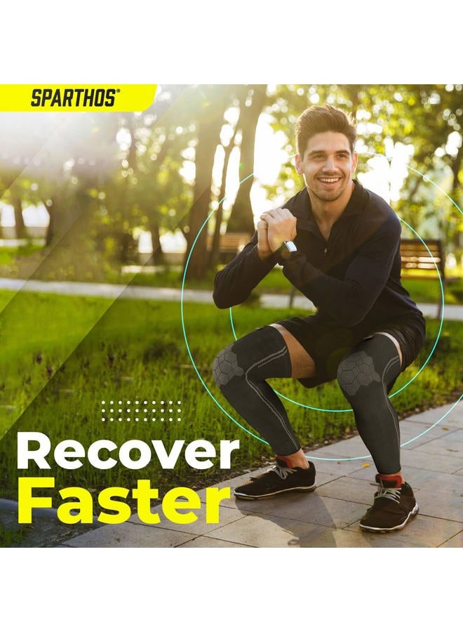 Sparthos Leg Compression Sleeves - Aid in Recovery and Support Active Lifestyle - Innovative Breathable Elastic Blend - Anti Slip, Day & Night Wear - Image 3