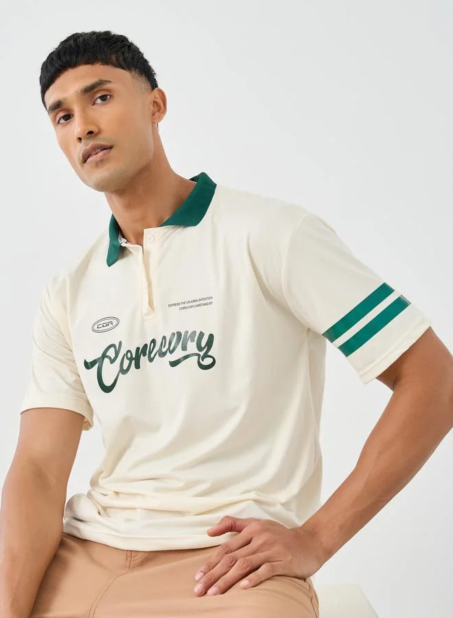 Styli Styli Oversized Varsity Print Polo Neck T-Shirt