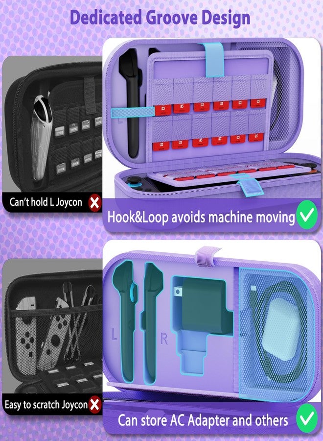 TIKOdirect Carrying Case for Nintendo Switch 2 (2025) & Switch OLED 2021 & Switch 2017, Travel Hard Shell Portable Bag Fit for Joycon & Adapter, Protective Case with 24 Game Card Slots, Purple - Image 3