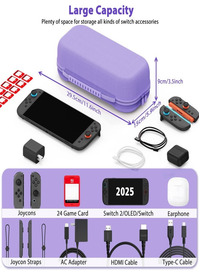 TIKOdirect Carrying Case for Nintendo Switch 2 (2025) & Switch OLED 2021 & Switch 2017, Travel Hard Shell Portable Bag Fit for Joycon & Adapter, Protective Case with 24 Game Card Slots, Purple - Image 5