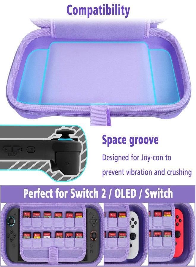 TIKOdirect Carrying Case for Nintendo Switch 2 (2025) & Switch OLED 2021 & Switch 2017, Travel Hard Shell Portable Bag Fit for Joycon & Adapter, Protective Case with 24 Game Card Slots, Purple - Image 4