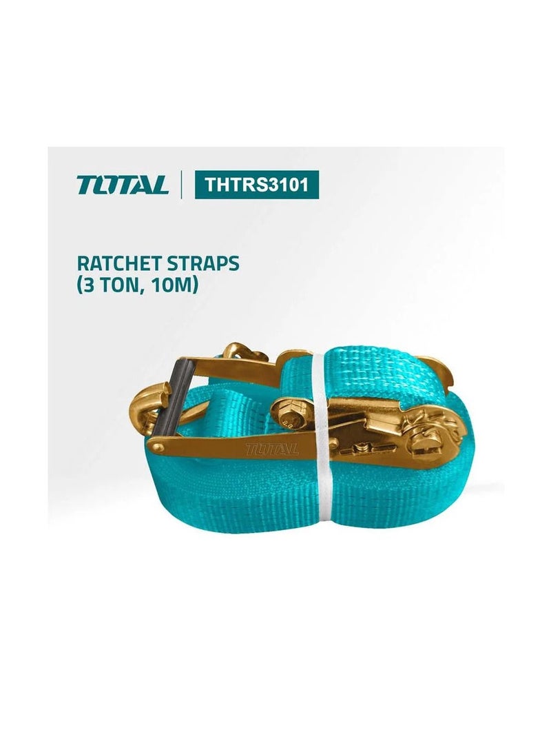 TOTAL THTRS3101 Ratchet Strap  Lashing Belt 3 Ton 10 Meter Length  50mm 2  Width Double Hooks  - Image 1