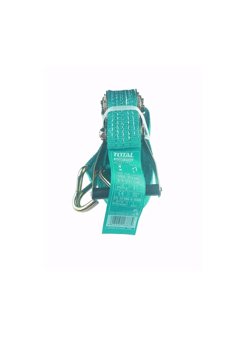 TOTAL THTRS3101 Ratchet Strap  Lashing Belt 3 Ton 10 Meter Length  50mm 2  Width Double Hooks  - Image 3