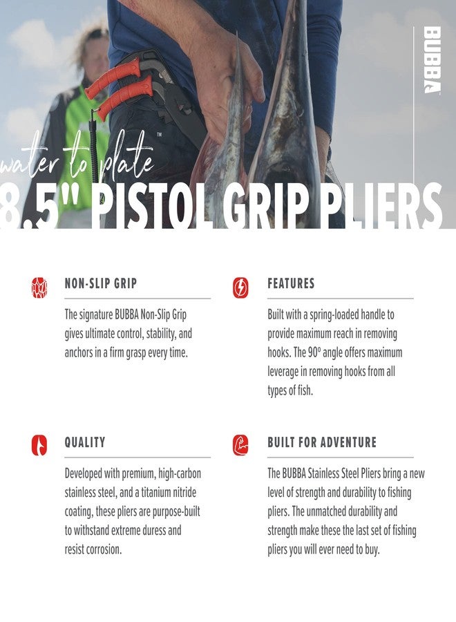 بوبا كماشة BUBBA مقاس 8.5 بوصة بمقبض مسدس من الفولاذ المقاوم للصدأ، مزودة بنابض مع أداة ضغط وقاطع سندان، وحزام تثبيت وغلاف - Image 4