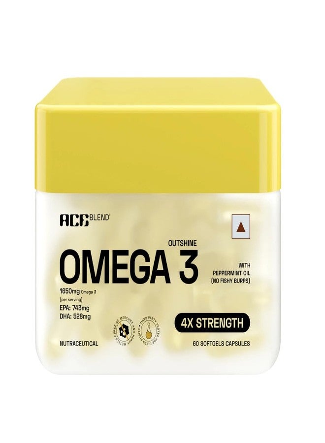 Ace Blend Outshine Omega 3 Fish Oil Capsules (60 Softgels) | 1650 Mg with 743 EPA & 528 DHA | 2 capsules for 4X Strength for Men & Women | No Fishy Burps | Supports Heart, Brain, Joints, Eye Health - Image 4