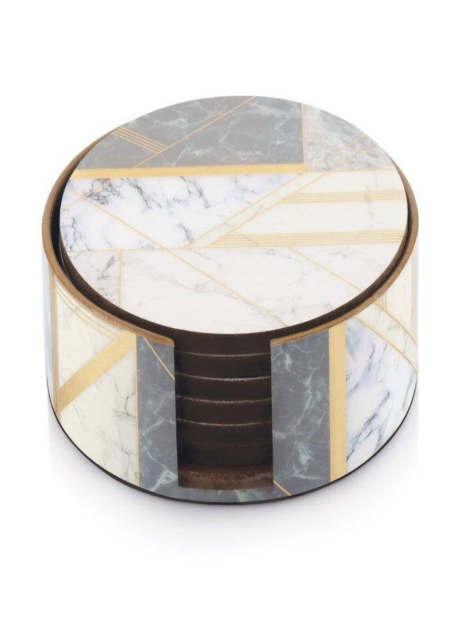 Attro Marble Gold Designer Wooden Round Coaster Set for Room Décor, Office, Tea, Coffe and Drink - 6pcs, Multicolour, Standard - Image 1