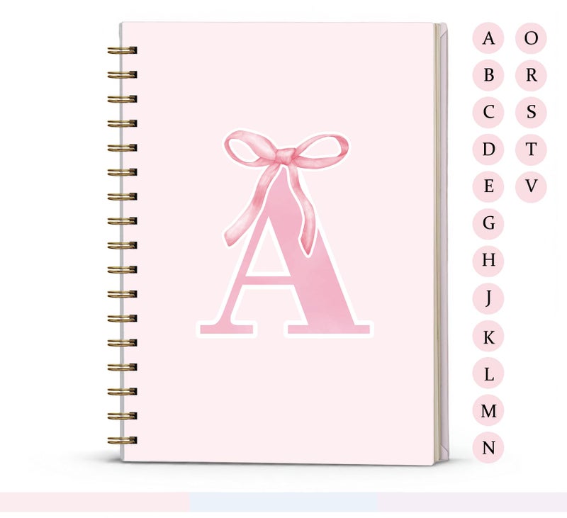 foedor Pink Bow Journal Notebook for Girls,Initial A Journals Personalized Diary Gifts for Teen Girl Kids,Monogrammed Gifts for Women,Trendy Coquette Cute Hardcover Spiral Notebook 5.5 x 8.3 - Image 1
