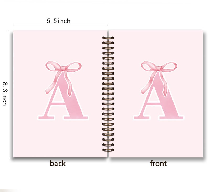 foedor Pink Bow Journal Notebook for Girls,Initial A Journals Personalized Diary Gifts for Teen Girl Kids,Monogrammed Gifts for Women,Trendy Coquette Cute Hardcover Spiral Notebook 5.5 x 8.3 - Image 2