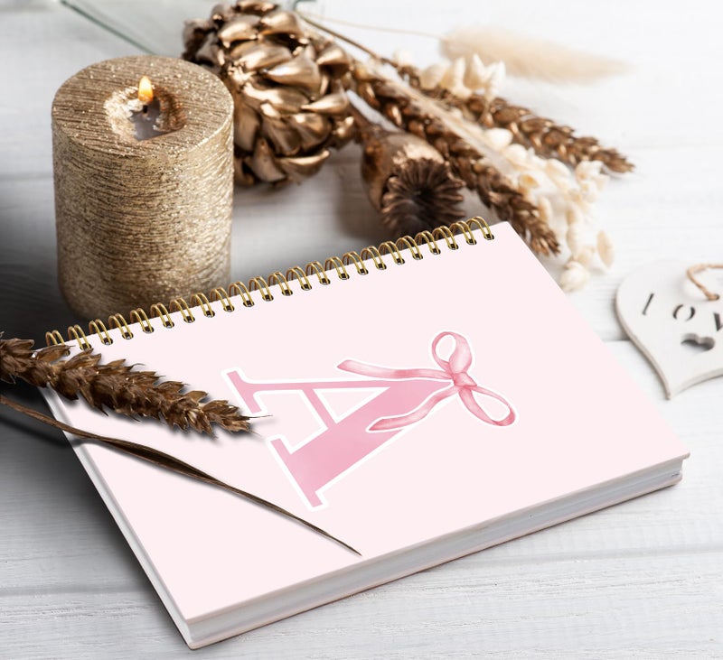 foedor Pink Bow Journal Notebook for Girls,Initial A Journals Personalized Diary Gifts for Teen Girl Kids,Monogrammed Gifts for Women,Trendy Coquette Cute Hardcover Spiral Notebook 5.5 x 8.3 - Image 4