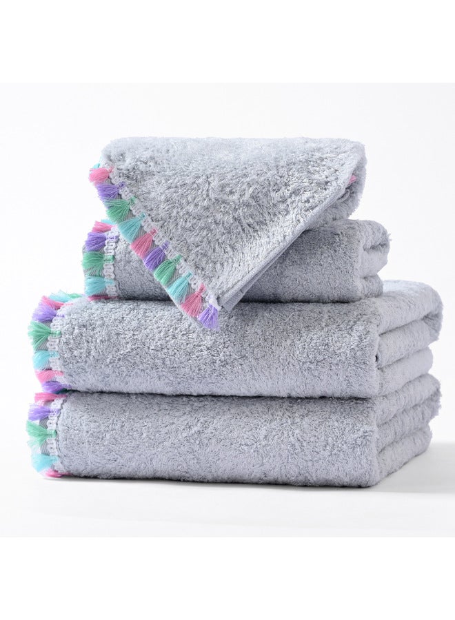 Bamboo Fiber Six-piece Set Plain Water-absorbent Face-washing Tassel Thickened Adult Household Cover Towel