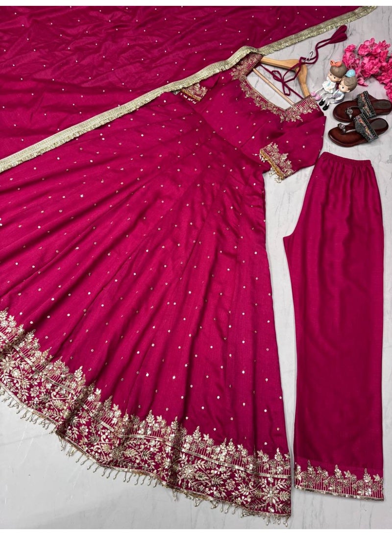Super Asian Designer Anarkali Gown Set with Palazzo & Dupatta – Premium Embroidery & Fancy Lace Work - Image 2