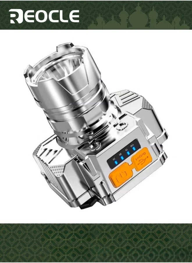 REOCLE LED Headlamp Rechargeable High Power Headlight USB Charging Super Bright Motion Sensor Headlamps Waterproof Durable Head Lamp for Hiking Outdoor Camping Emergency Silver  - Image 1