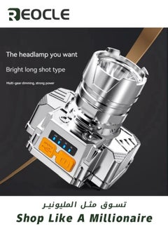 REOCLE LED Headlamp Rechargeable High Power Headlight USB Charging Super Bright Motion Sensor Headlamps Waterproof Durable Head Lamp for Hiking Outdoor Camping Emergency Silver  - Image 3