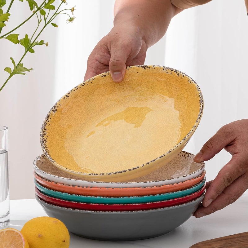 ZAROCRUS Vintage Pasta Bowl Melamine Pasta Bowls Set of 6 42 OZ Large Corlorful Serving Bowl for Kitchen Dishwasher Safe SaladSoupFruit Dinner Bowls Shallow Pasta Plates Multicolor - Image 3
