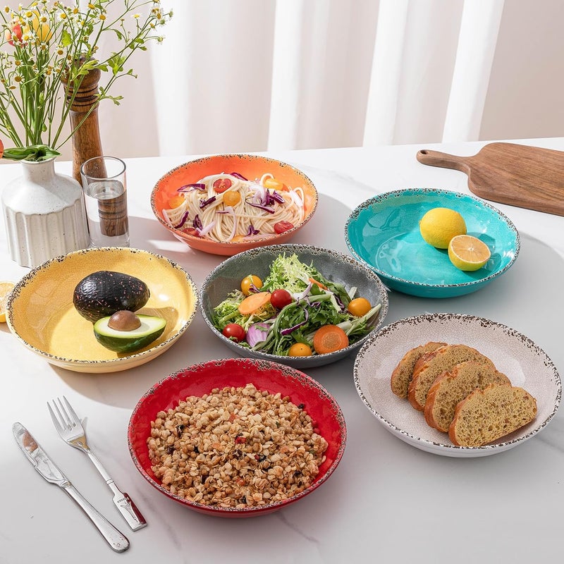 ZAROCRUS Vintage Pasta Bowl Melamine Pasta Bowls Set of 6 42 OZ Large Corlorful Serving Bowl for Kitchen Dishwasher Safe SaladSoupFruit Dinner Bowls Shallow Pasta Plates Multicolor - Image 5