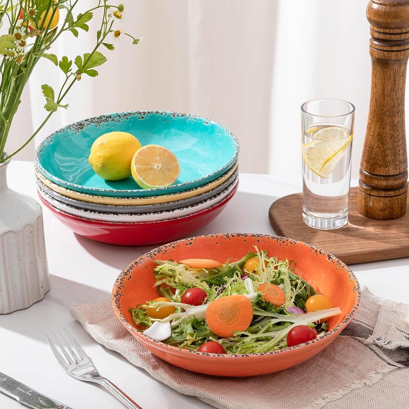 ZAROCRUS Vintage Pasta Bowl Melamine Pasta Bowls Set of 6 42 OZ Large Corlorful Serving Bowl for Kitchen Dishwasher Safe SaladSoupFruit Dinner Bowls Shallow Pasta Plates Multicolor - Image 4