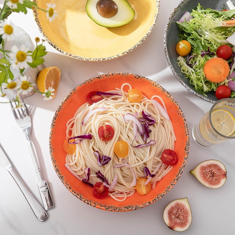 ZAROCRUS Vintage Pasta Bowl Melamine Pasta Bowls Set of 6 42 OZ Large Corlorful Serving Bowl for Kitchen Dishwasher Safe SaladSoupFruit Dinner Bowls Shallow Pasta Plates Multicolor - Image 2
