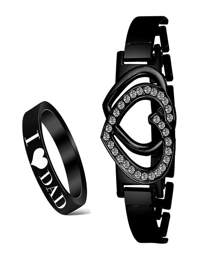 طقم سوار وخاتم ميكادو الرائع على شكل قلب أسود للنساء والفتيات