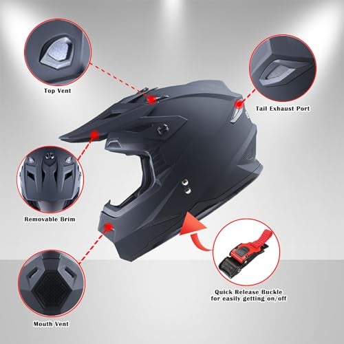 1Storm Adult Motocross Helmet BMX MX ATV Dirt Bike Four Wheeler Quad Motorcycle Full Face Helmet Racing Style: HF801 Glossy White - Image 5