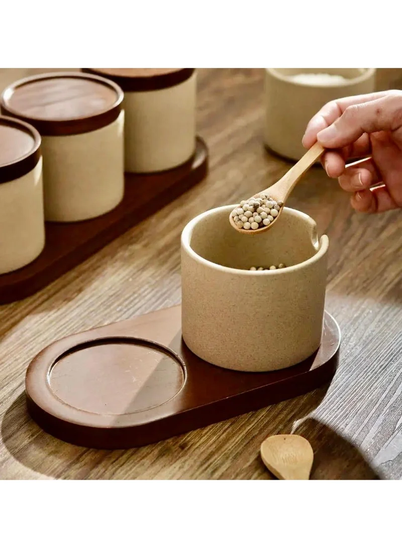 QUESERA Set of 3 CERAMIC  Serving Bowls with Lids and A wooden tray and a spoon, Divided Serving Dishes Removable Snack Bowls for Appetizers, Chips, Fruits, Nuts, Candy, Condiments (Grey)