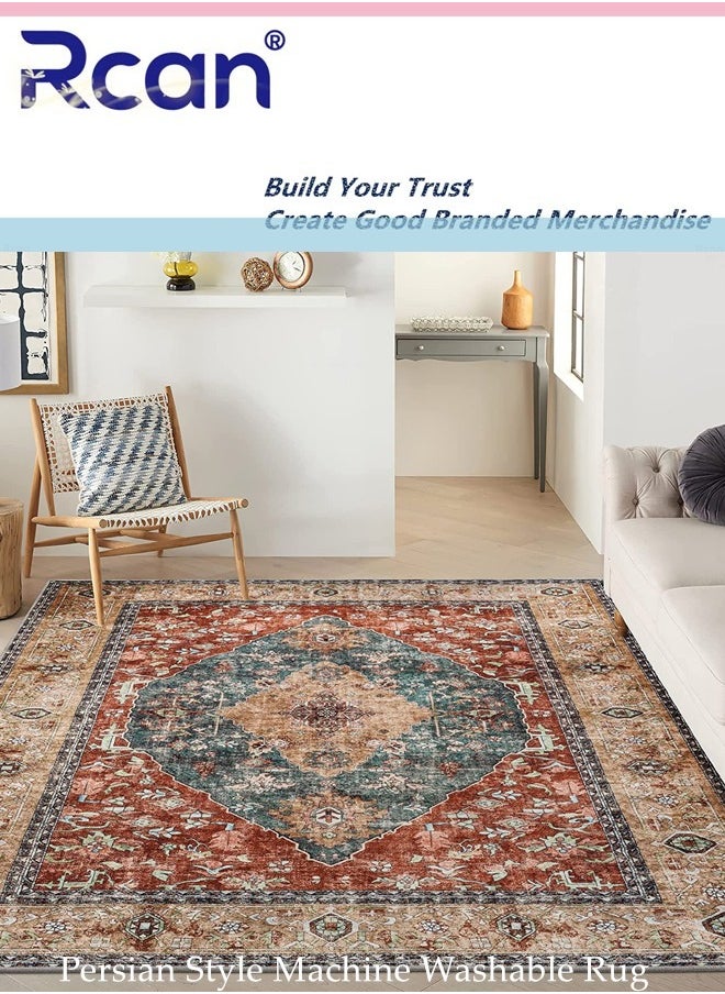 Rcan Indoor Printed Area Rug, Foldable Ultra-Thin, Non-Slip Tufted Dining Room Rug, Machine Washable Living Room Carpet, Vintage Floor Mat, for Living Room, Dining Room, Entryway, Office 31.4*47.2In  - Image 1