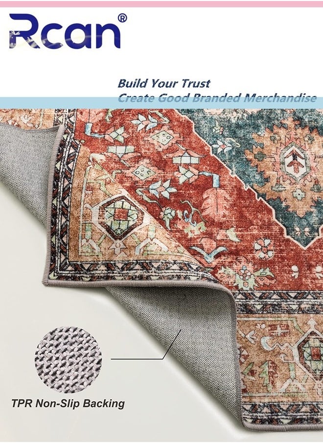 Rcan Indoor Printed Area Rug, Foldable Ultra-Thin, Non-Slip Tufted Dining Room Rug, Machine Washable Living Room Carpet, Vintage Floor Mat, for Living Room, Dining Room, Entryway, Office 31.4*47.2In  - Image 3