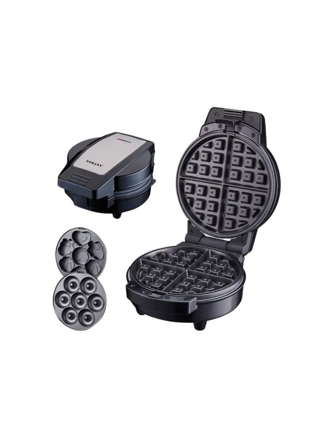 Sokany 600W 3-in-1 Waffle Maker Model SK-08006 - Black & Silver