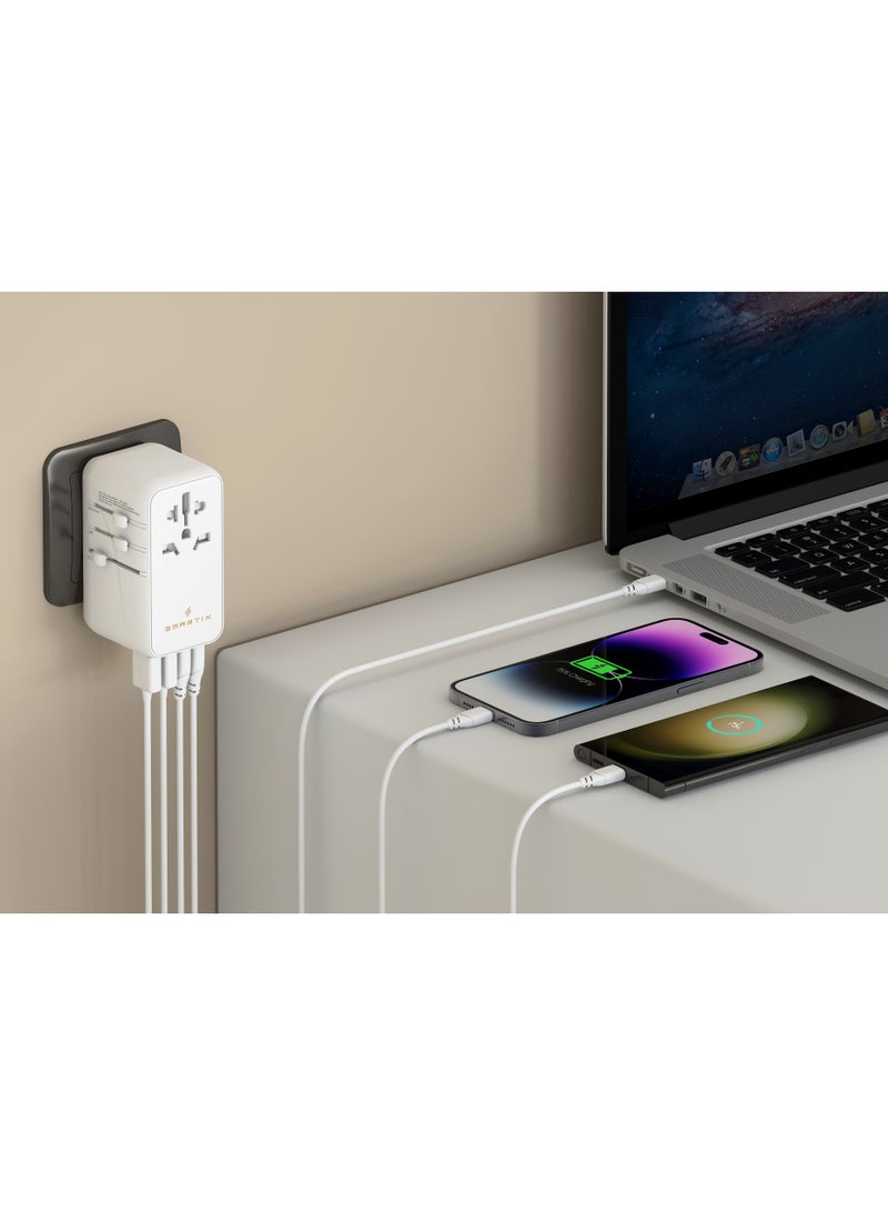 Smartix 100 W GaN3 Universal Travel Adapter – International Plug Adapter with 2 USB-A QC4.0 + 2 PD3.0 Type-C PPS Fast Charging, Worldwide Charger for Andriod and Apple Devices, Laptop, Tablets, USA/UK/EU/AU Plugs - Image 2