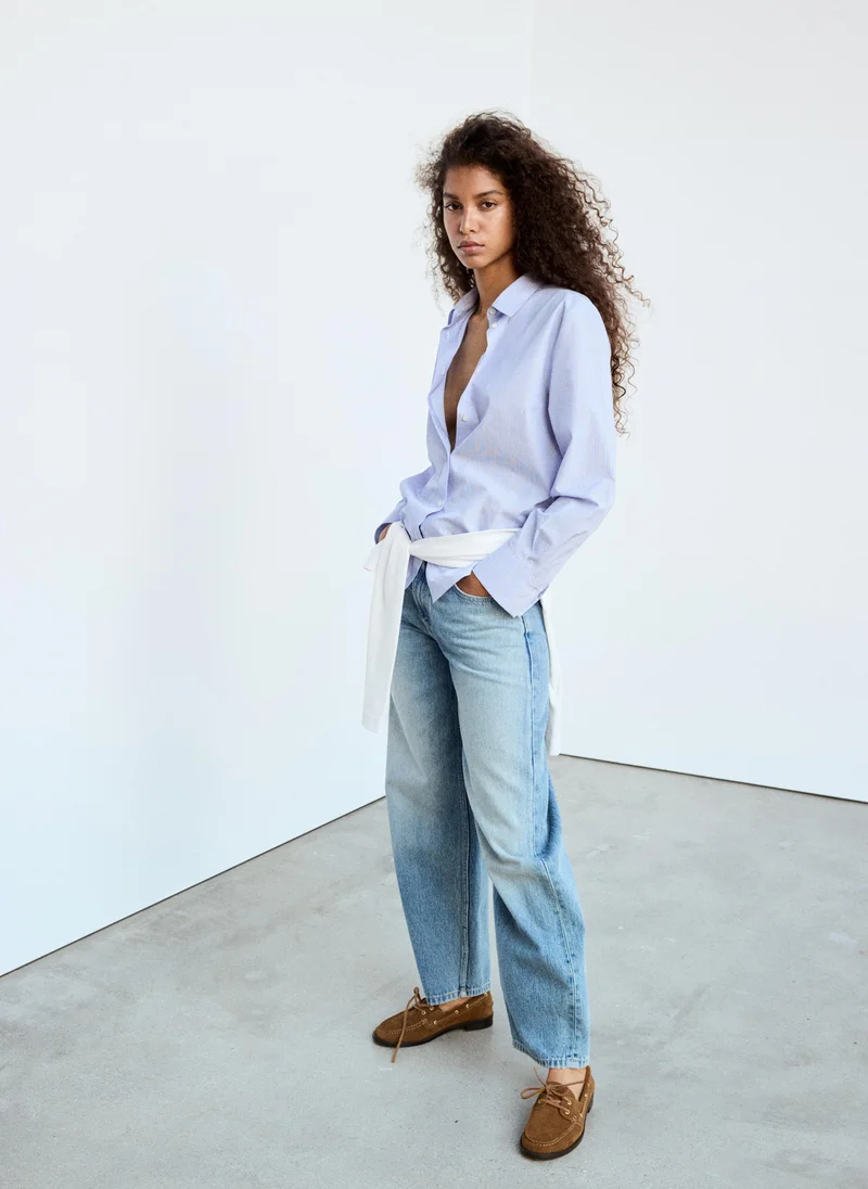 Mango 50-CELESTE Cotton And Lyocell Blend Straight Shirt for Women | Best Price UAE