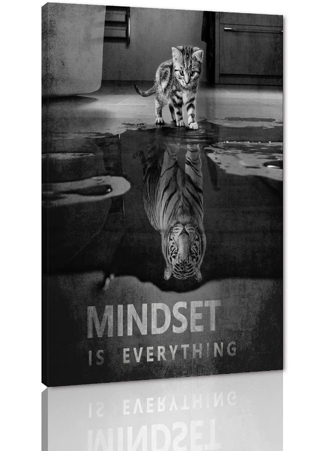 Home Trove Mindset Is Everything Inspirational Positive Quotes Motivational Canvas Office Wall Art Poster Print Artwork Painting Picture For Living Room Bedroom Office Home Decor Framed Ready To Hang-12Â€Wx18Â€H  - Image 1