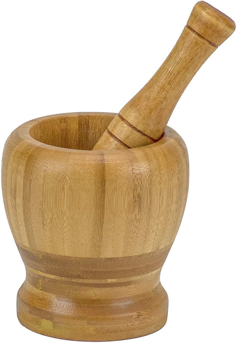 DecorRack Mortar and Pestle, 100% Natural Bamboo Spice Grinder, Decorative 4 inch Wooden Mortar and Pestle Set for Kitchen - Image 1