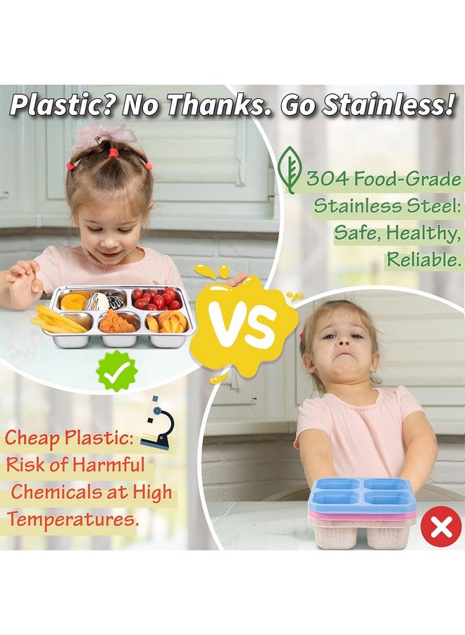 KTKUDY Stainless Steel Snack Containers with Lids - 3 Pack - 5 Compartments Bento Snack Boxes - Reusable Meal Prep Lunch Containers for Kids Adults - Divided Food Storage Containers for School Home Travel - Image 4