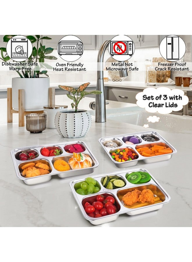 KTKUDY Stainless Steel Snack Containers with Lids - 3 Pack - 5 Compartments Bento Snack Boxes - Reusable Meal Prep Lunch Containers for Kids Adults - Divided Food Storage Containers for School Home Travel - Image 5