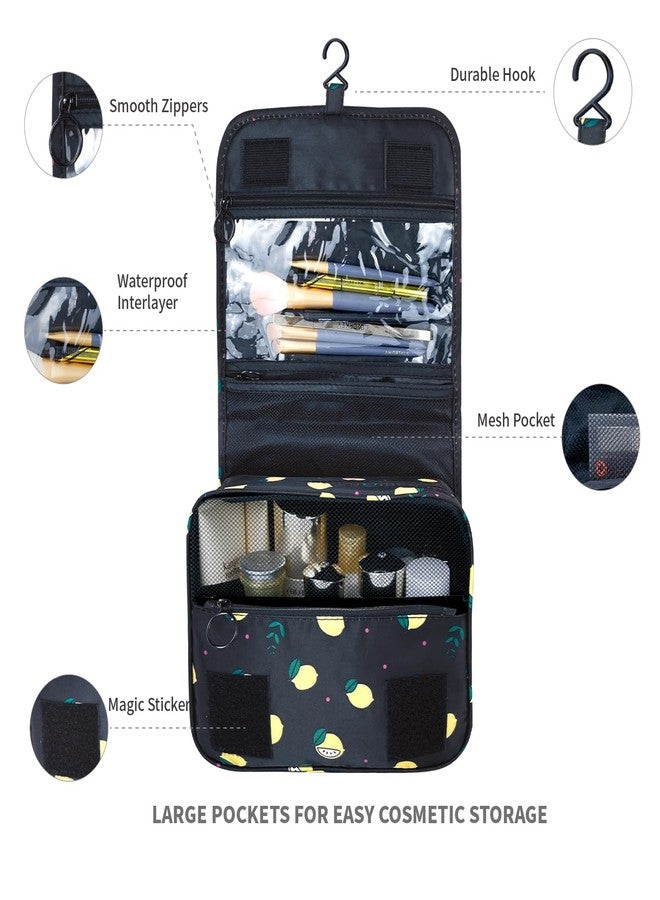 Lcsmaokin Large Capacity Toiletry Bag Travel Bag with Hanging Hook for Men and Women Waterproof Travel Cosmetic Bag Bathroom Storage Bag for Brushes Set,Full-Sized Shampoo,Accessories -Yellow Lemon - Image 3
