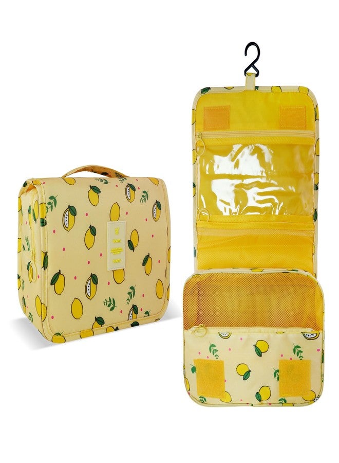 Lcsmaokin Large Capacity Toiletry Bag Travel Bag with Hanging Hook for Men and Women Waterproof Travel Cosmetic Bag Bathroom Storage Bag for Brushes Set,Full-Sized Shampoo,Accessories -Yellow Lemon - Image 2
