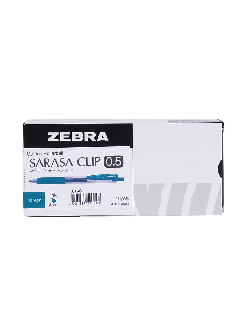 ZEBRA Sararsa Clip Green Gel Pen 0.5mm, for Journaling , Sketching , Drawing , Note-Taking , Pack of 10 Pens - Image 1