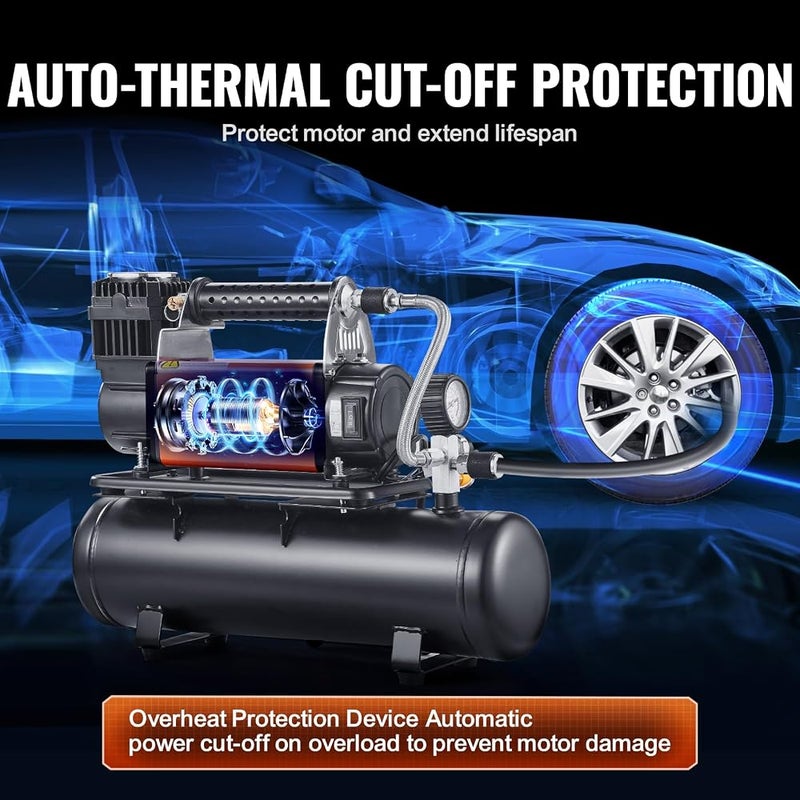 VEVOR 12V High Performance Air Compressor with 6L Tank Kit, Portable 6.35CFM Tyre Inflator, 150 PSI Off-Road Air Compressor with Digital Pressure Gauge, Tyre Inflator for Trucks, Cars, SUVs, 4x4 - Image 4