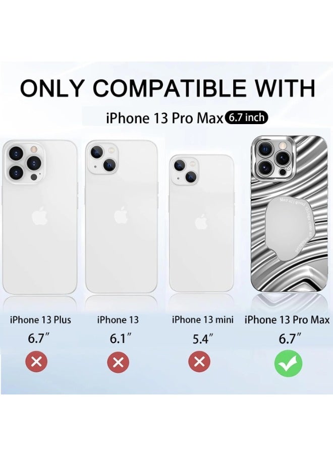 ShebSheb iPhone 13 Pro MAX Case Silver Mirror Water Wave Pattern Cute Simple Stylish Aesthetic Personalized Design for Women Girls Electroplated Phone Case  - Image 4