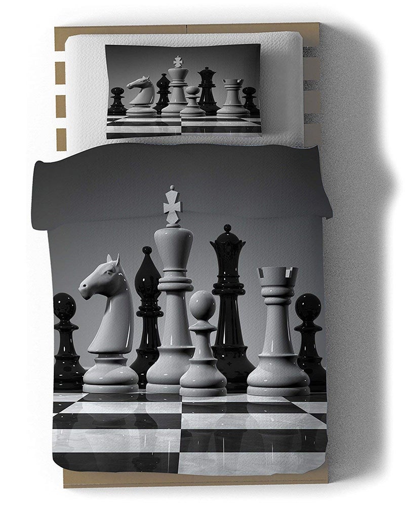 Laying Style Laying Style Digital Print 3D Chess Soft Touch Velvet Single Bedsheet with Pillow Cover Multicolour 