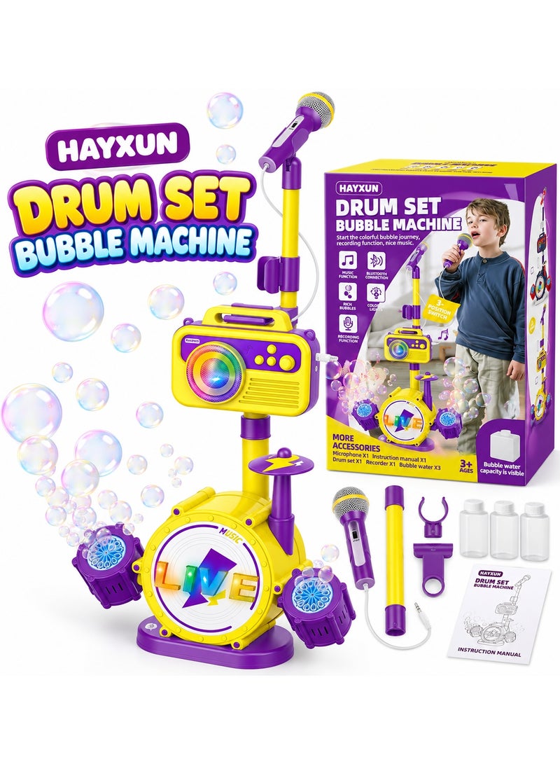 Bubble Machine HAYXUN Drum Set Bubble Machine For Kids, Musical Toy With Bluetooth, Recording, Microphone, Colorful Lights & Adjustable Height - Image 1