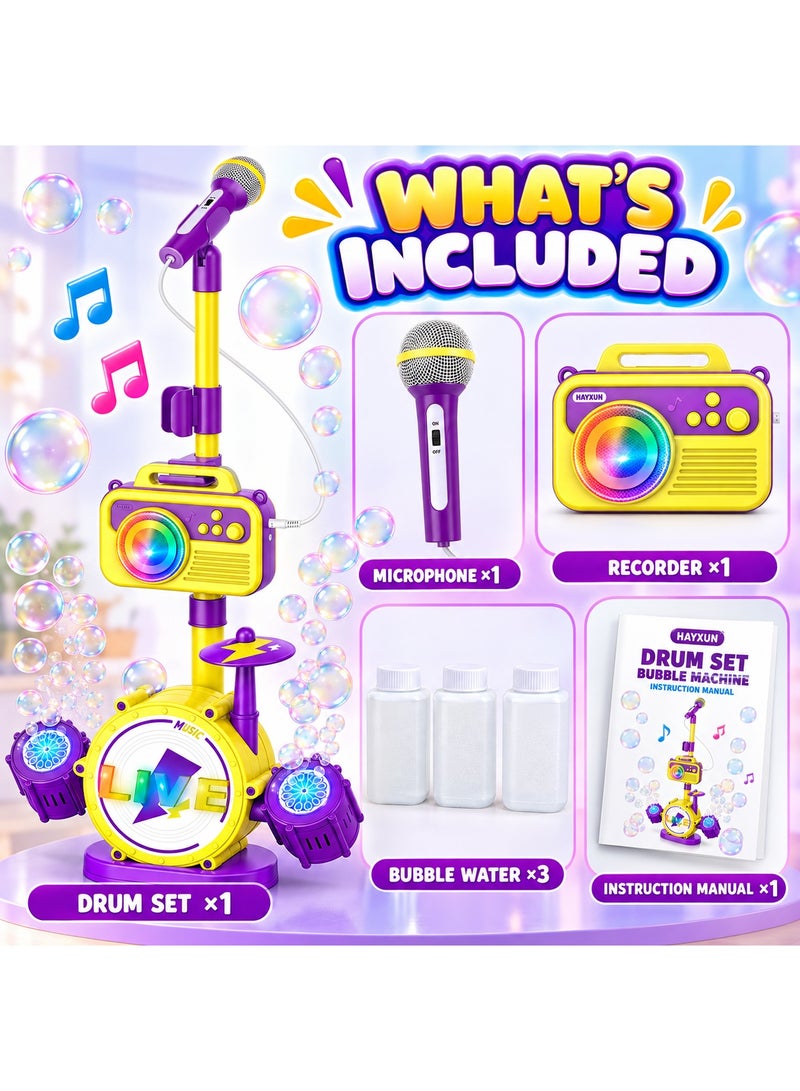 Bubble Machine HAYXUN Drum Set Bubble Machine For Kids, Musical Toy With Bluetooth, Recording, Microphone, Colorful Lights & Adjustable Height - Image 3