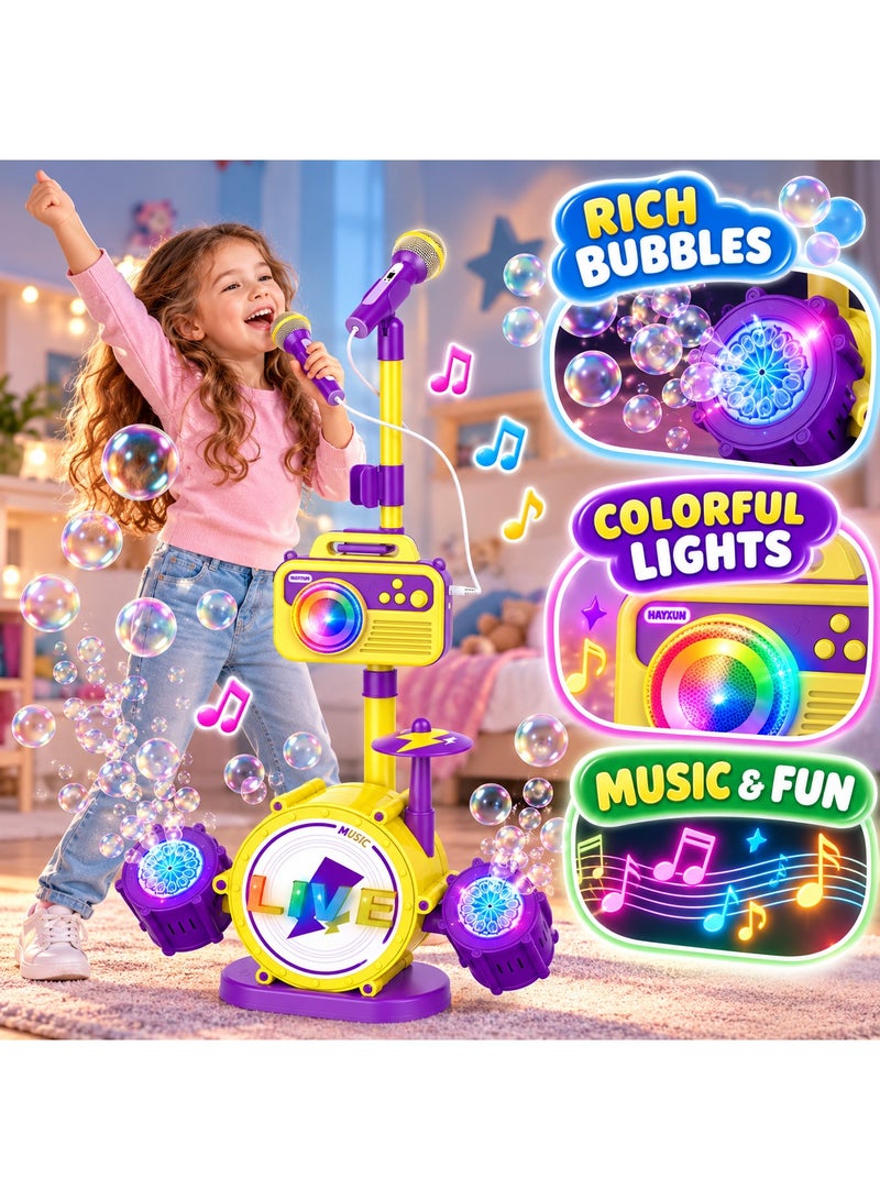 Bubble Machine HAYXUN Drum Set Bubble Machine For Kids, Musical Toy With Bluetooth, Recording, Microphone, Colorful Lights & Adjustable Height - Image 5
