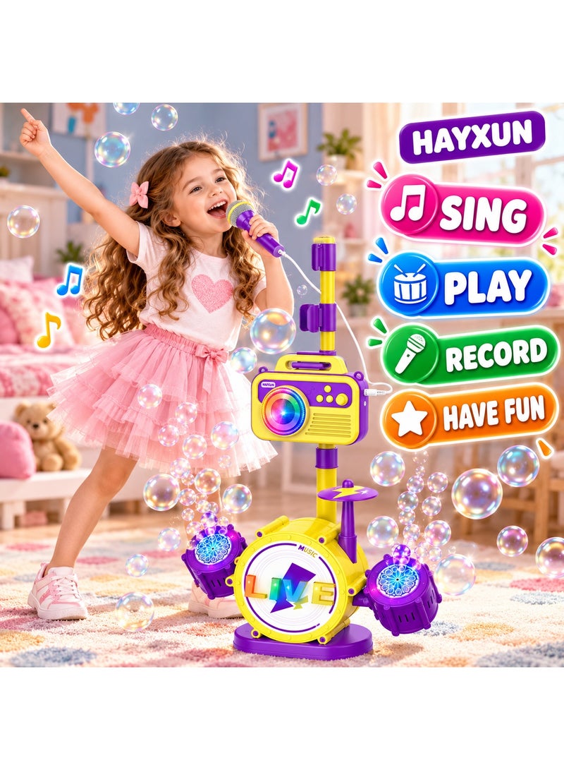 Bubble Machine HAYXUN Drum Set Bubble Machine For Kids, Musical Toy With Bluetooth, Recording, Microphone, Colorful Lights & Adjustable Height - Image 4