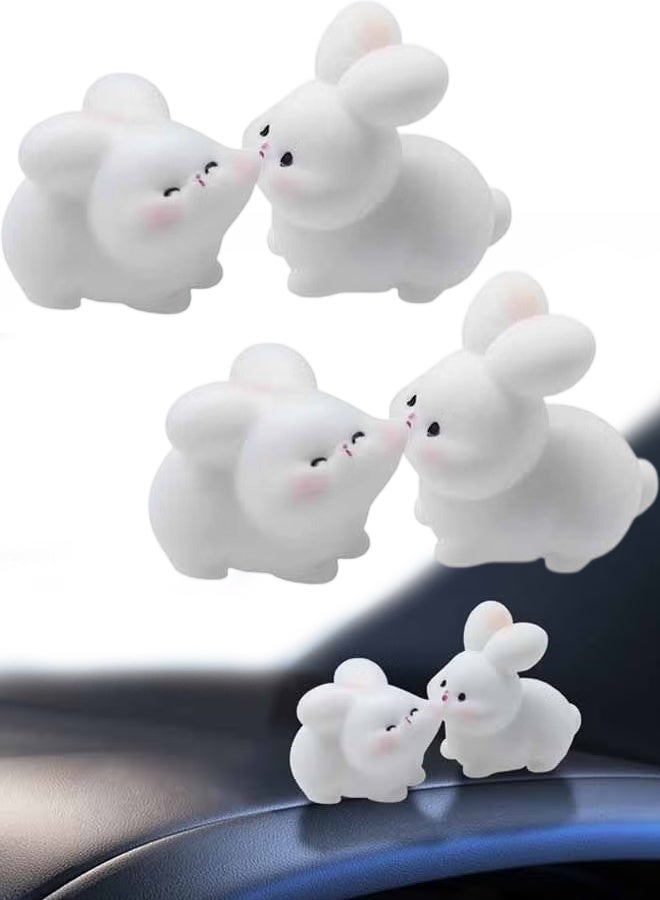 4 PCS Cute Mini Rabbit Car Rearview Mirror Ornaments, Kiss Face Animals Resin Dashboard Decorations, Funny Car Interior Accessories for Women Presents (Rabbit) - Image 1