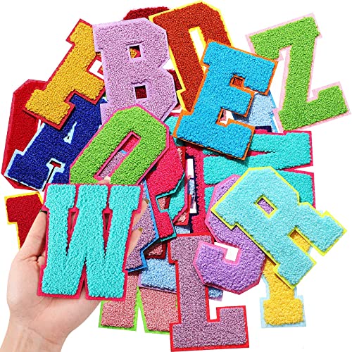 Waydress 26 Pcs Chenille Letter Iron on Patches 45 Inch Sew On Chenille AZ Alphabet Letter Patches for DIY SuppliesVivid Style