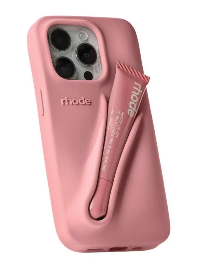 rhode Peptide Lip Color Silicone Phone Case, Phone Back Adhesive Lip Holder, Liquid Silicone Camera Protection Case and Lip Balm Design, Suitable for IPhone 16 Pro - Ribbon  - Image 1
